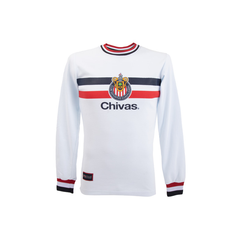 PLAYERA BLANCA MANGA LARGA CARDIGAN ESCUDO Y PALABRA CHIVAS
