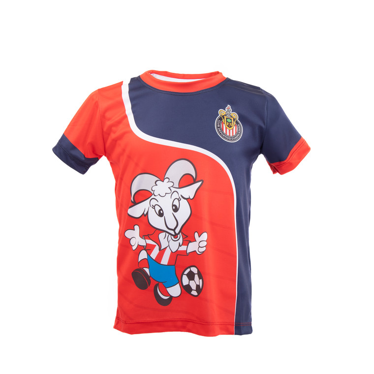 PLAYERA BICOLOR CHIVITO RETRO Y ESCUDO CHIVAS PARA NIÑO