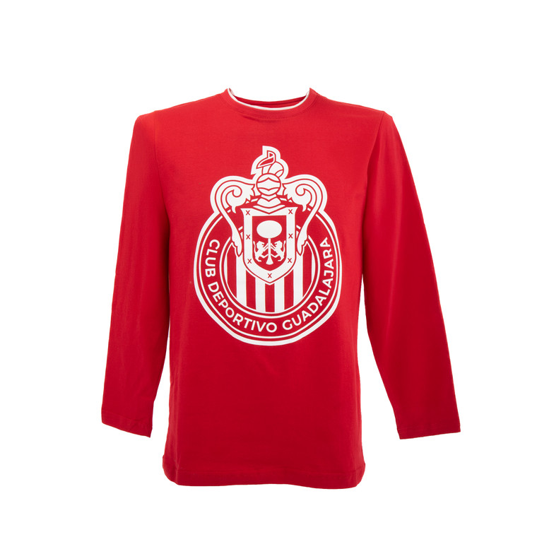 PLAYERA ROJA MANGA LARGA ESCUDO GRANDE CHIVAS