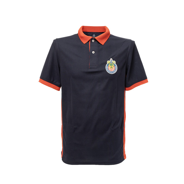 POLO LISA AZUL CON LATERALES EN ROJO ESCUDO CHIVAS