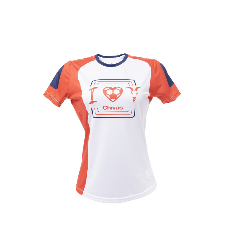 PLAYERA PARA DAMA BLANCA CON ROJO I LOVE CHIVAS