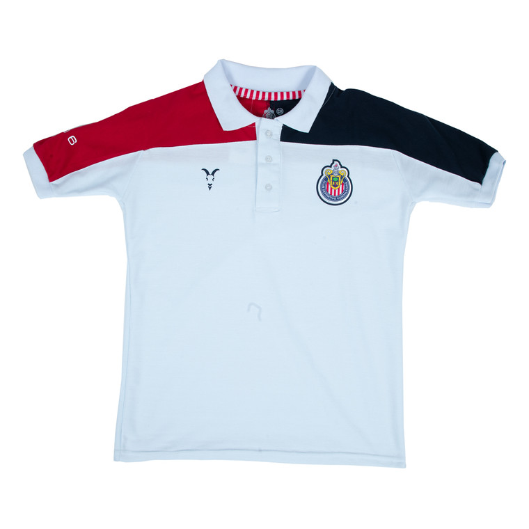 BLUSA POLO COMBINADA BASE BLANCO ESCUDO CHIVAS