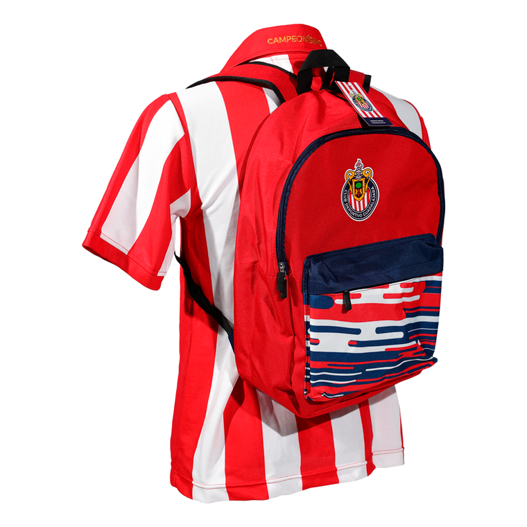 MOCHILA ROJA TEXTURAS ESCUDO CHIVAS