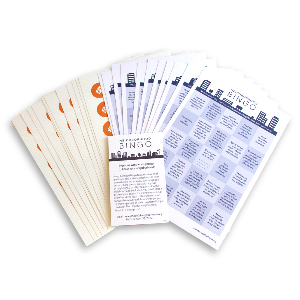 Neighborhood Bingo Cards - Set of 12 with sticker sheets