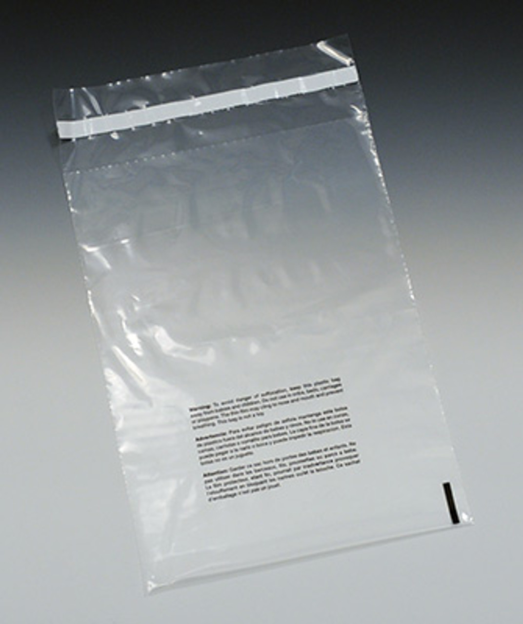 Permanent Adhesive Poly Bag with 1/4" Vent Hole & 2-1/2" Lip and Suffocation Warning Message (2 mil)