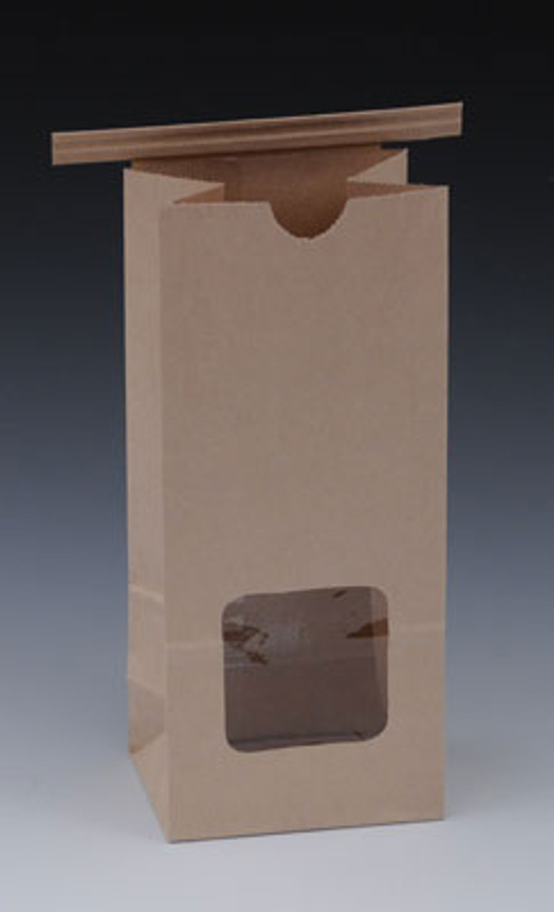 3-3/8" x 2-1/2" x 7-3/4" Poly-Lined Gusseted Paper Bag with Tabs & Window - Kraft (50 lb.) (Qty) 500 Items