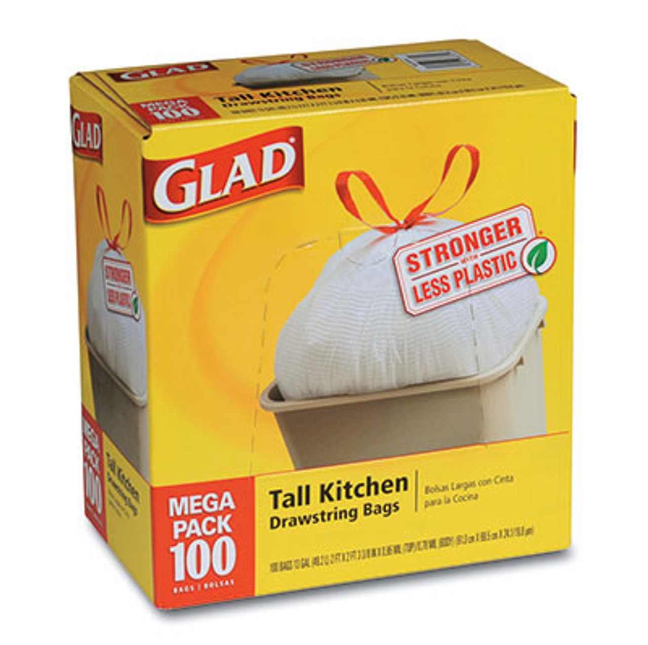 Glad 13 Gallon Tall Kitchen Drawstring Trash Bags, White - 100/Box