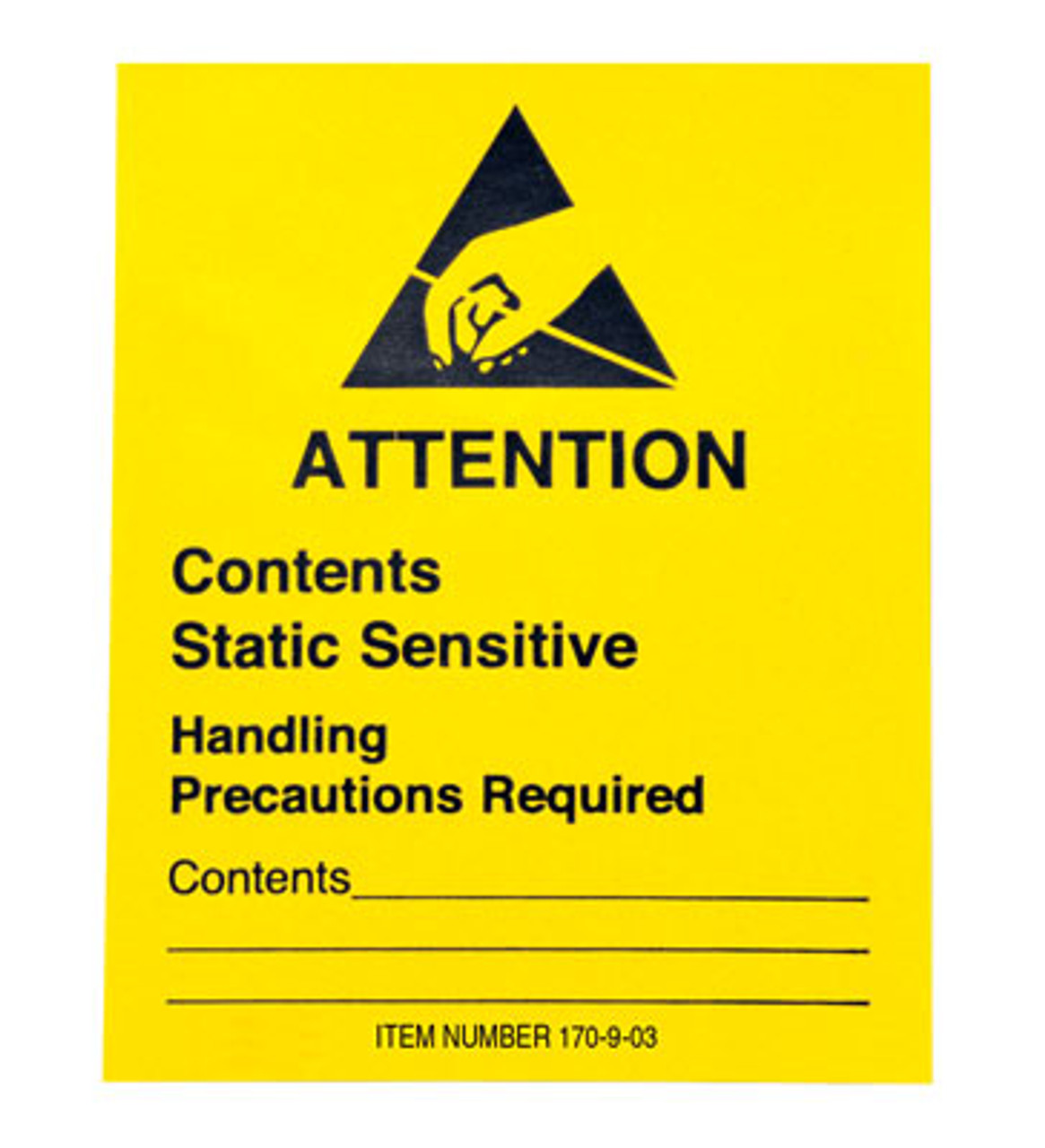 Yellow Anti-Static Warning Label - Static Sensitive Message (2- 2 1/2" Roll Width) (Qty) 500 Items