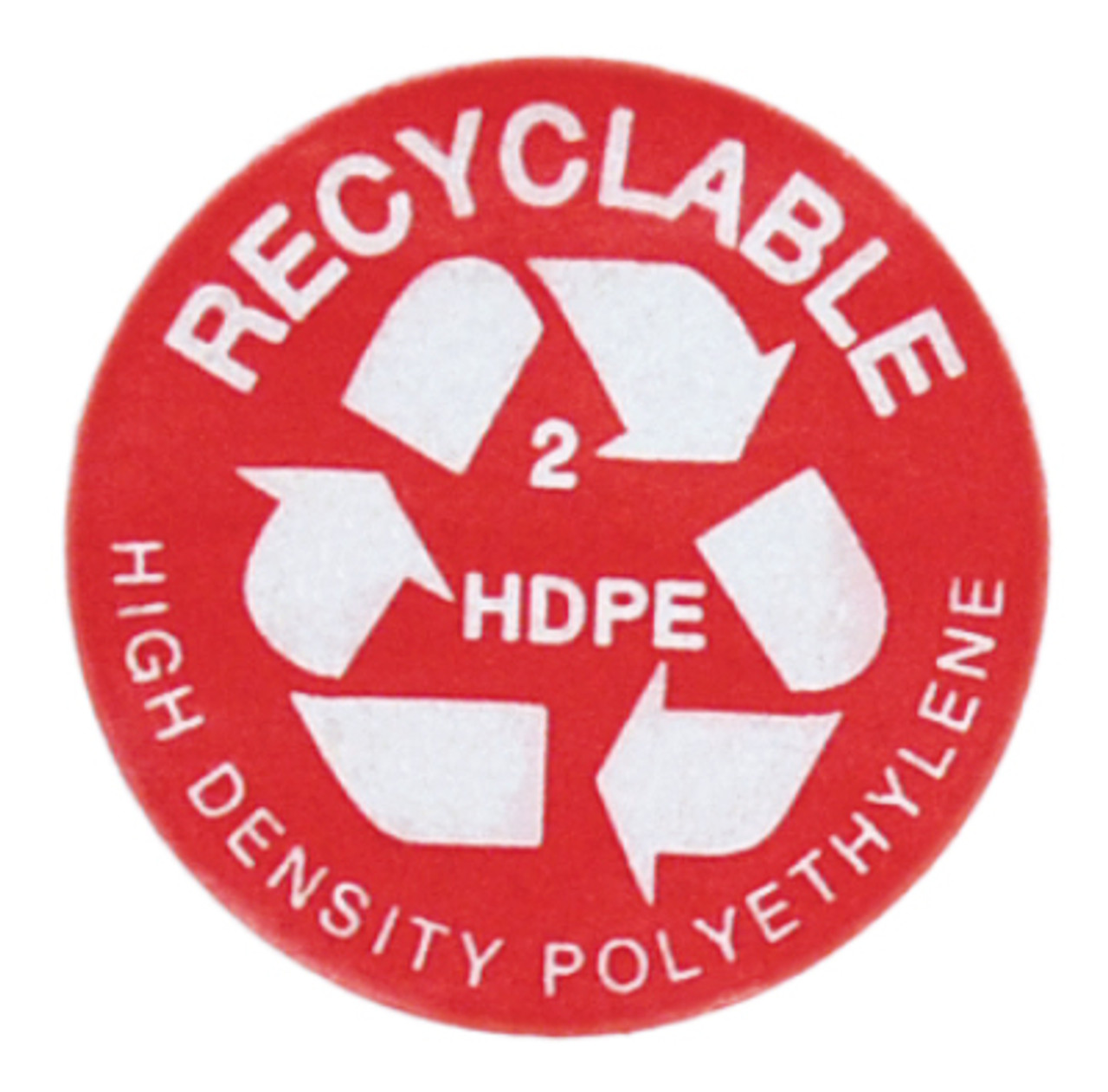 1" Red Recycling Symbol Labels - #2 HDPE (Qty) 500 Items