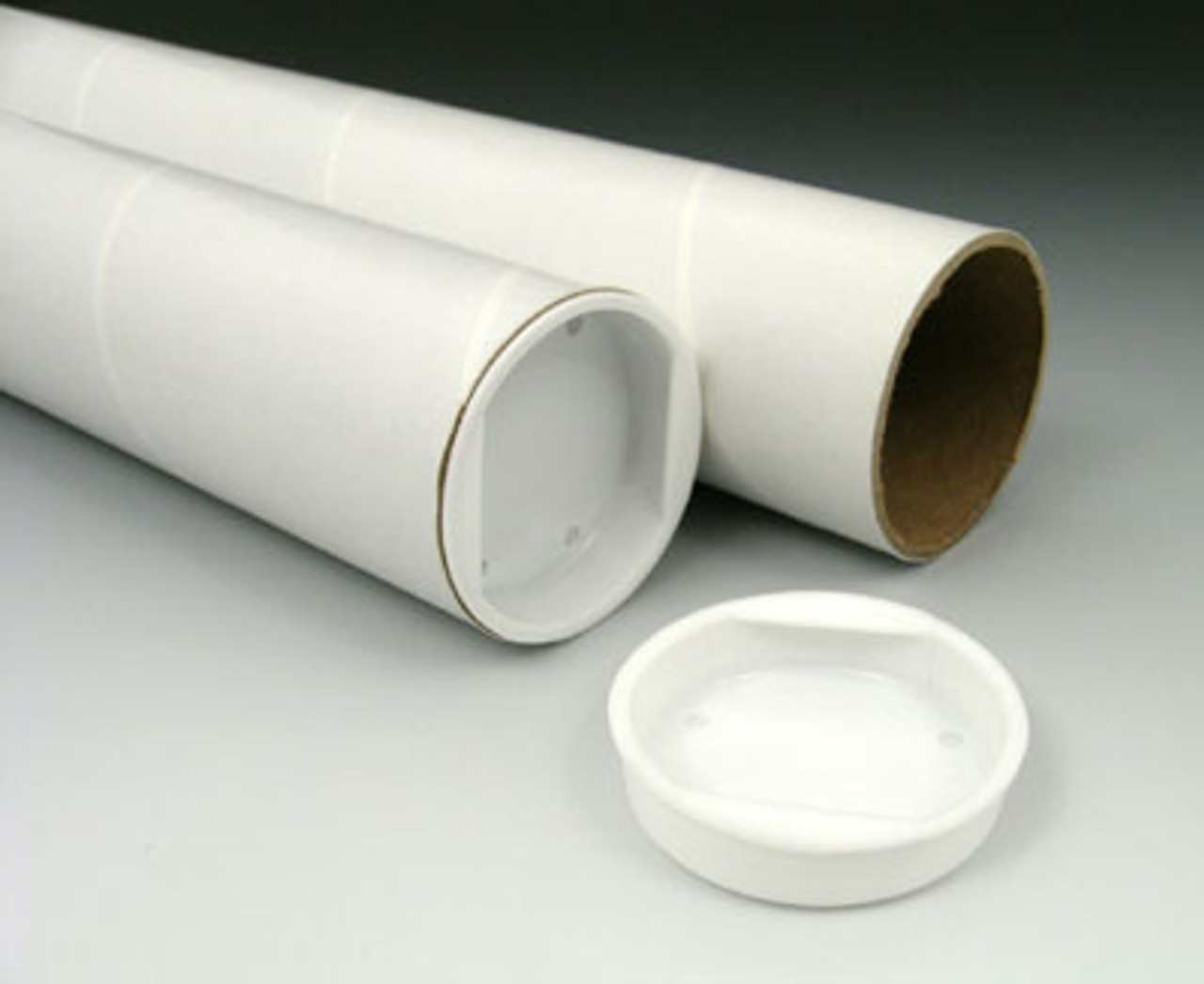 Fiberboard Mailing Tube with Plastic End Plugs - White (3 ply) (Qty) 50 Items