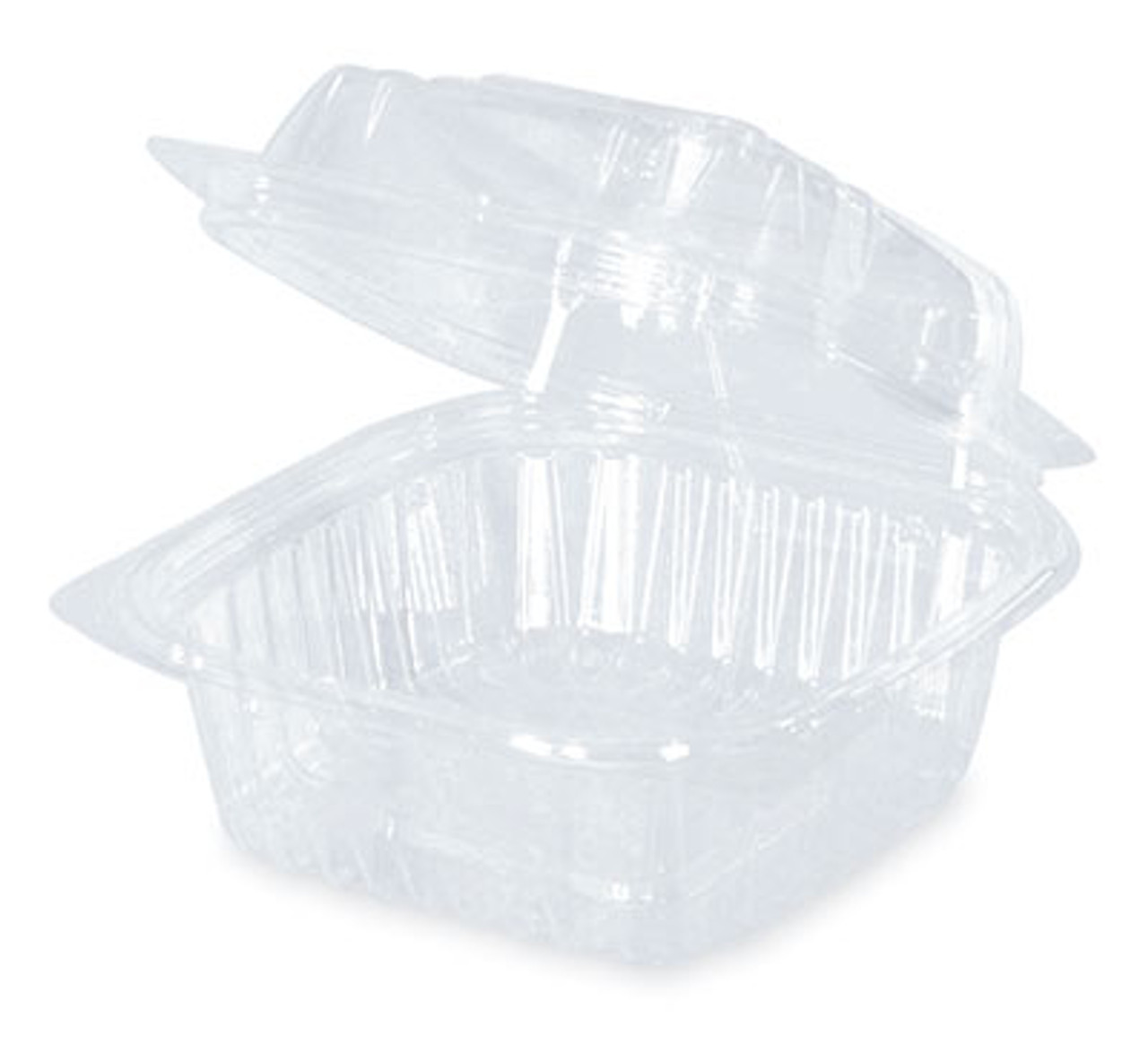 6" x 6" x 3" Compostable PLA Clamshell Food Container - Clear (1-Compartment) (Qty) 240 Items