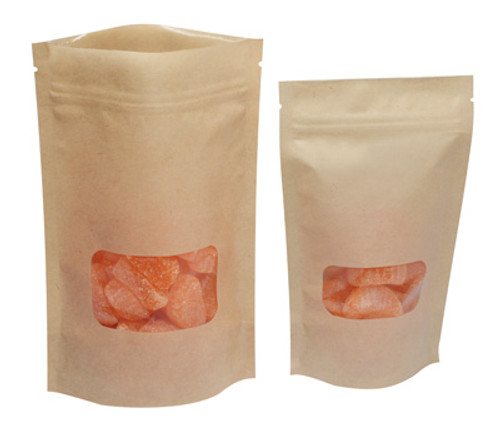 Kraft Stand-Up Zipper Pouch with Window and Bottom Gusset (Qty) 500 Items