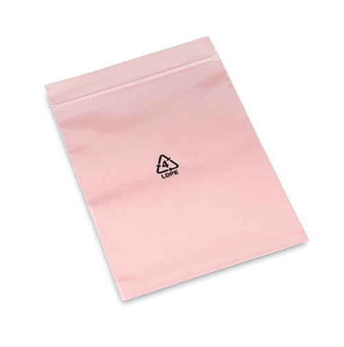 3" x 5" Anti-Static Zipper Poly Bag Printed with Recycle Symbol - Pink Tinted (4 mil) (Qty) 1000 Items