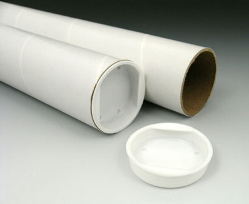 Fiberboard Mailing Tube with Plastic End Plugs - White (3 ply) (Qty) 50 Items