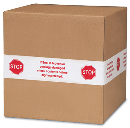 2" x 165' Stop Sign Printed Hot Melt Adhesive Polypropylene Carton Sealing Tape - White (2 mil) (Sold per carton) (Qty) 36 Rolls