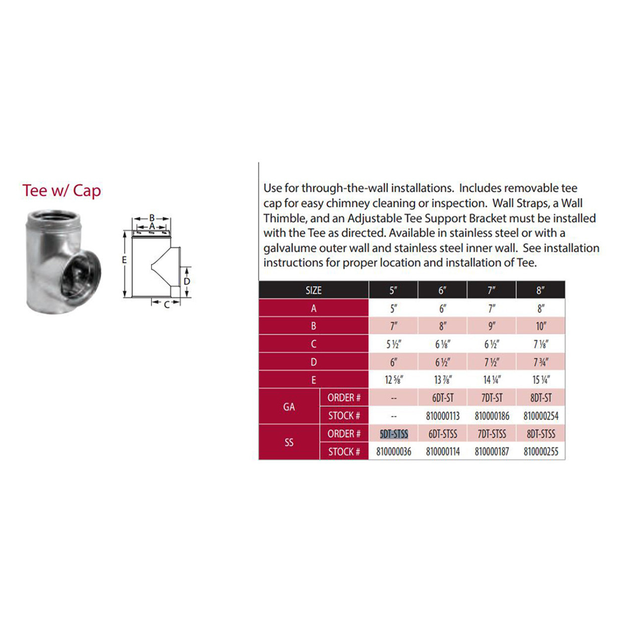 DuraVent DuraTech Chimney Stainless Steel Tee with Cap