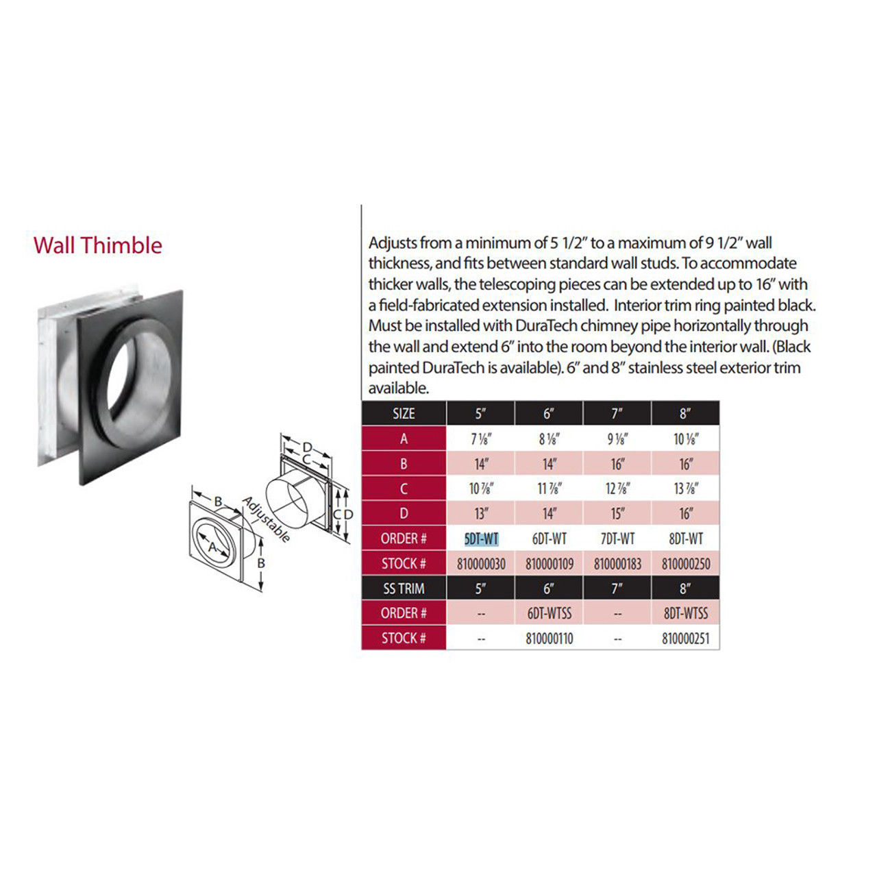 DuraVent DuraTech Chimney Galvalume Wall Thimble