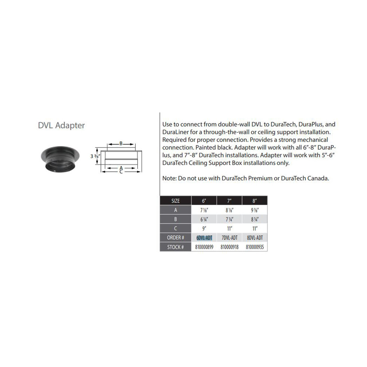 DuraVent DVL Chimney Adaptor with Trim