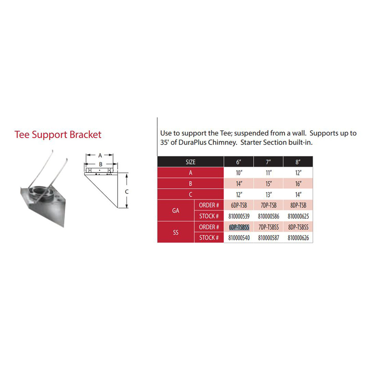 DuraVent DuraPlus Stainless Steel Tee Support Bracket