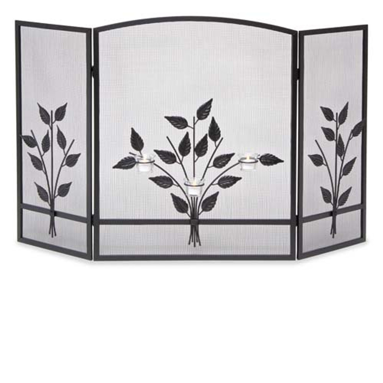 Napa Forge Three Tea Lights 3 Panel Fireplace Screen - Black - Center: 24"W x 29"H   Sides: 12" W