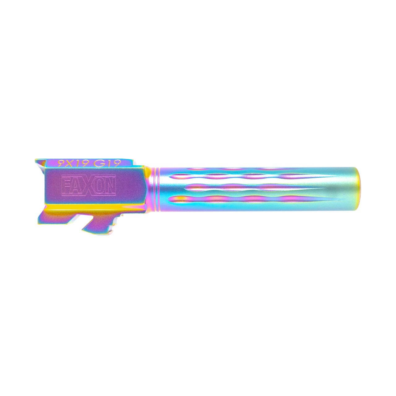 Faxon Flame Fluted, Non-Threaded, Chameleon PVD for Glock 19 Gen 2–6