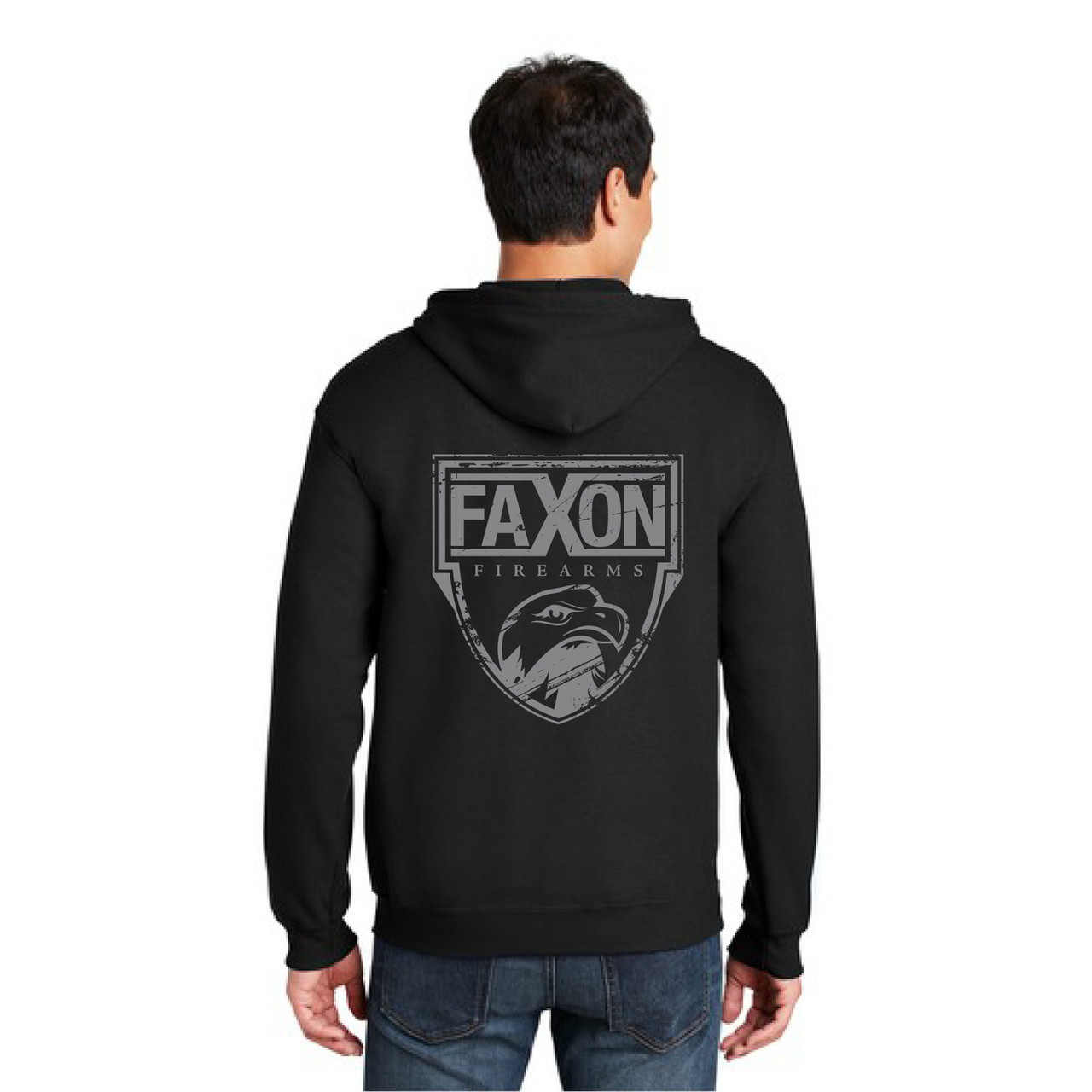 Faxon Black/Gray Zip Hoodie - Distressed Logo - Faxon Firearms