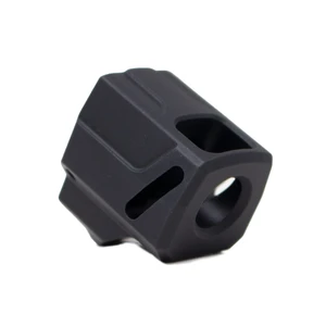 Faxon EXOS-525 pistol compensator for SIG P365 and P365 XL, black anodized 6061 aluminum, single chamber with three angled top ports, 1/2x28