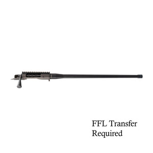 Faxon FX7 Barreled Bolt Action Receiver, 20-inch 6.5 Creedmoor Gunner Profile with matte DLC finish, against a white background. Faxon FX7 Barreled Bolt Action Receiver, 20-inch 6.5 Creedmoor Gunner Profile with matte DLC finish, against a white background.