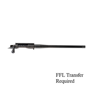 Faxon FX7 Barreled Bolt Action Receiver, 16-inch 8.6 BLK Medium Sporter, with a matte DLC finish, showcased on white background. Faxon FX7 Barreled Bolt Action Receiver, 16-inch 8.6 BLK Medium Sporter, with a matte DLC finish, showcased on white background.