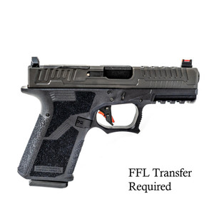Faxon FX-19 Patriot Compact Pistol with custom grip and fiber optic sight on a white background. Faxon FX-19 Patriot Compact Pistol with custom grip and fiber optic sight on a white background.