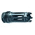 Faxon MuzzLok® Stainless Steel Plan B Compatible Flash Hider 1/2x28 – angled view showing multi-port design and left-hand timing nut