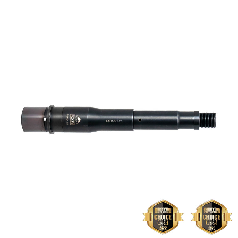Faxon Duty Series 8 inch 8.6 Blackout AR10 barrel, 1:3 twist, 4150 CMV, QPQ nitride, pistol gas — primary product photo.