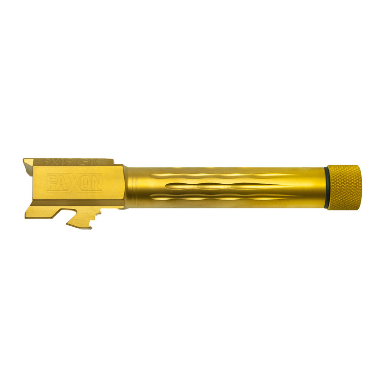FAXON MATCH SERIES FLAME FLUTED® THREADED BARREL FOR G19 Gen 2–6 9MM IN TIN PVD