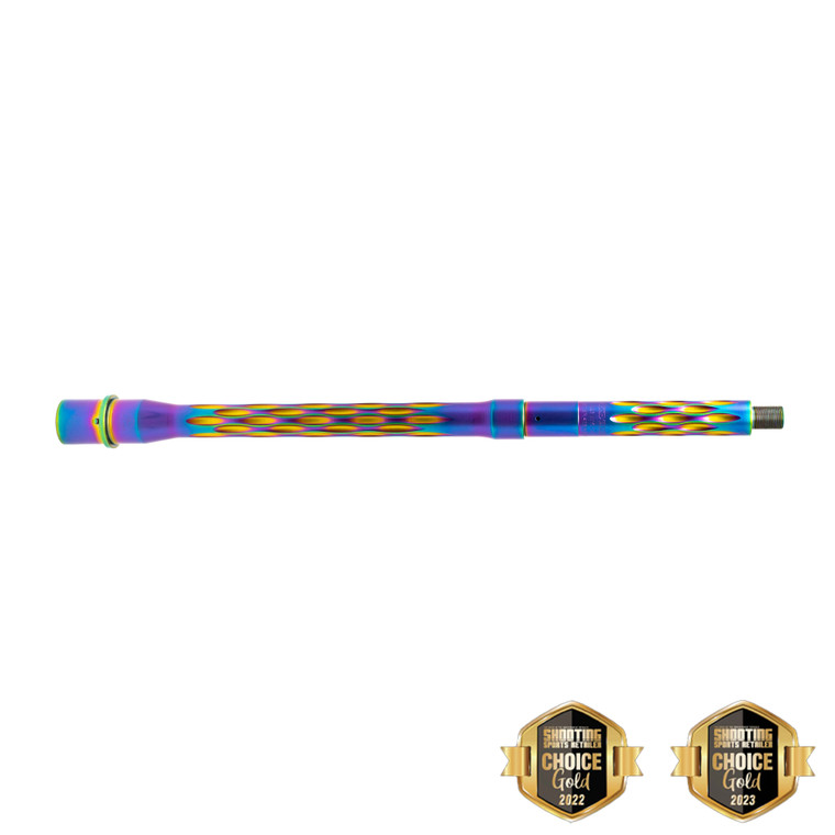 Limited Edition Match Series 14.5-inch Flame Fluted 223 Wylde Barrel with 5R rifling and Chameleon PVD finish. 2022-2023 Shooting Choice Gold Winner.