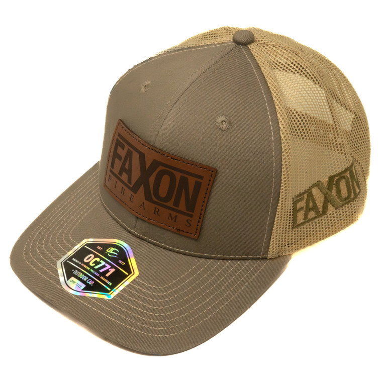 Faxon Olive/Khaki Snapback Hat - Leather Patch