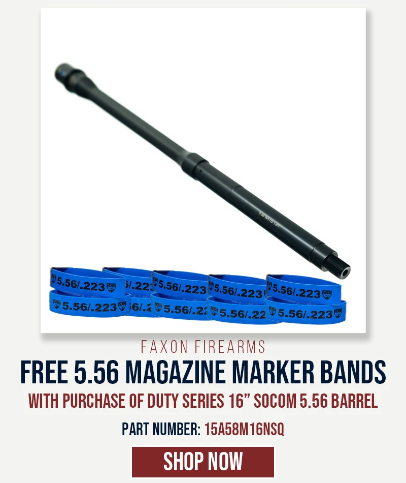 FREE 5.56 MAGAZINE MARKER BANDS WITH PURCHASE OF FAXON DUTY SERIES SOCOM PROFILE 16" MID-LENGTH 5.56 NATO AR15 BARREL