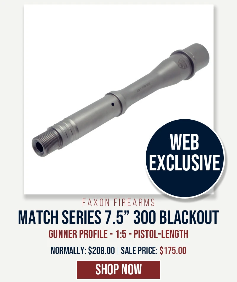 WEBSITE EXCLUSIVE: Limited Edition Match Series Gunner Profile 7.5" Pistol-Length 300 BLK AR15 Barrel - SS PVD