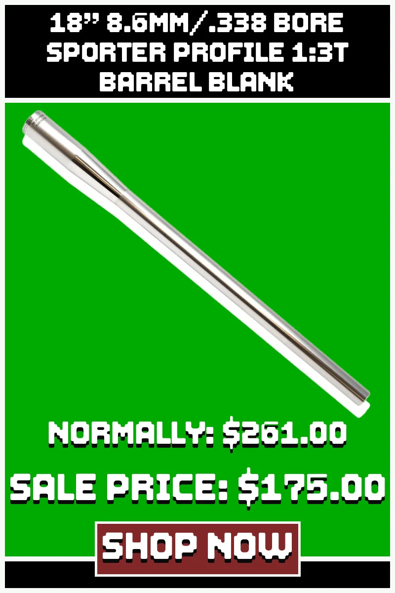 FAXON 18" 8.6MM/.338 BORE MEDIUM SPORTER PROFILE 1:3T BARREL BLANK
