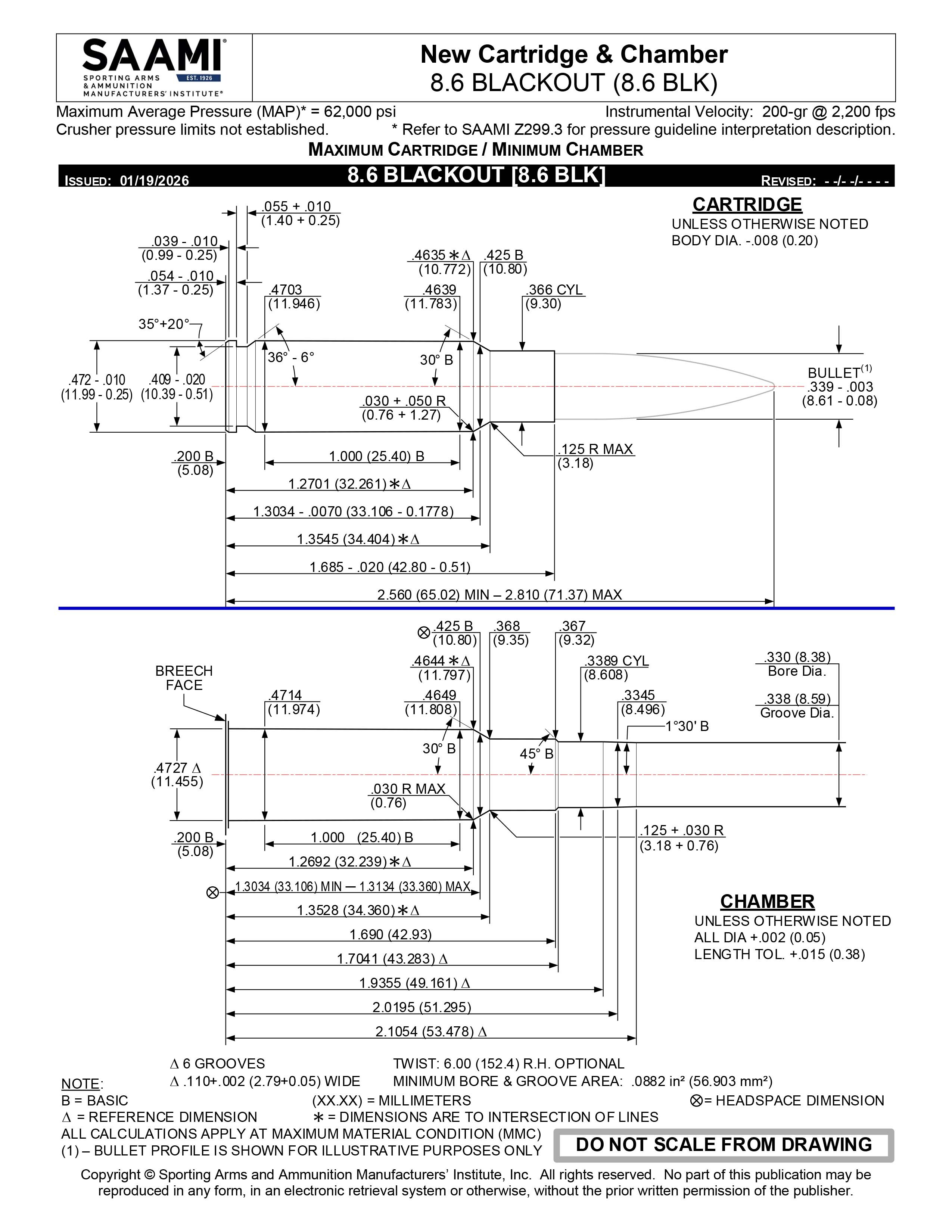 8.6 Blackout cartridge drawing reference for ammunition specification