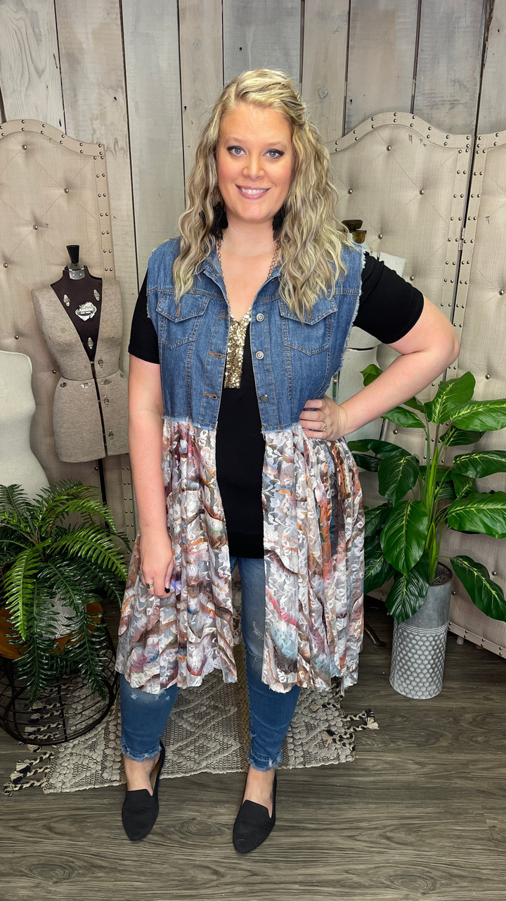 Curvy Denim and Lace Vest-Wave