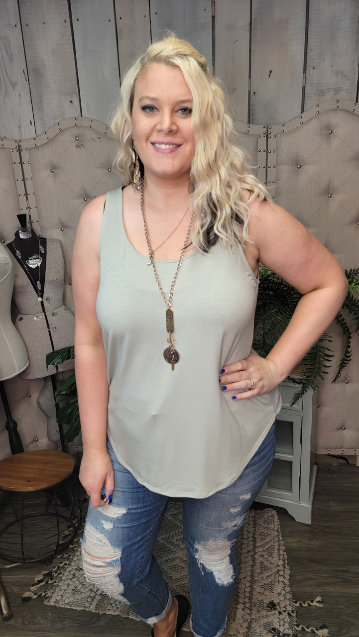 Curvy Basic Wide Strap Tank-Lt. Sage