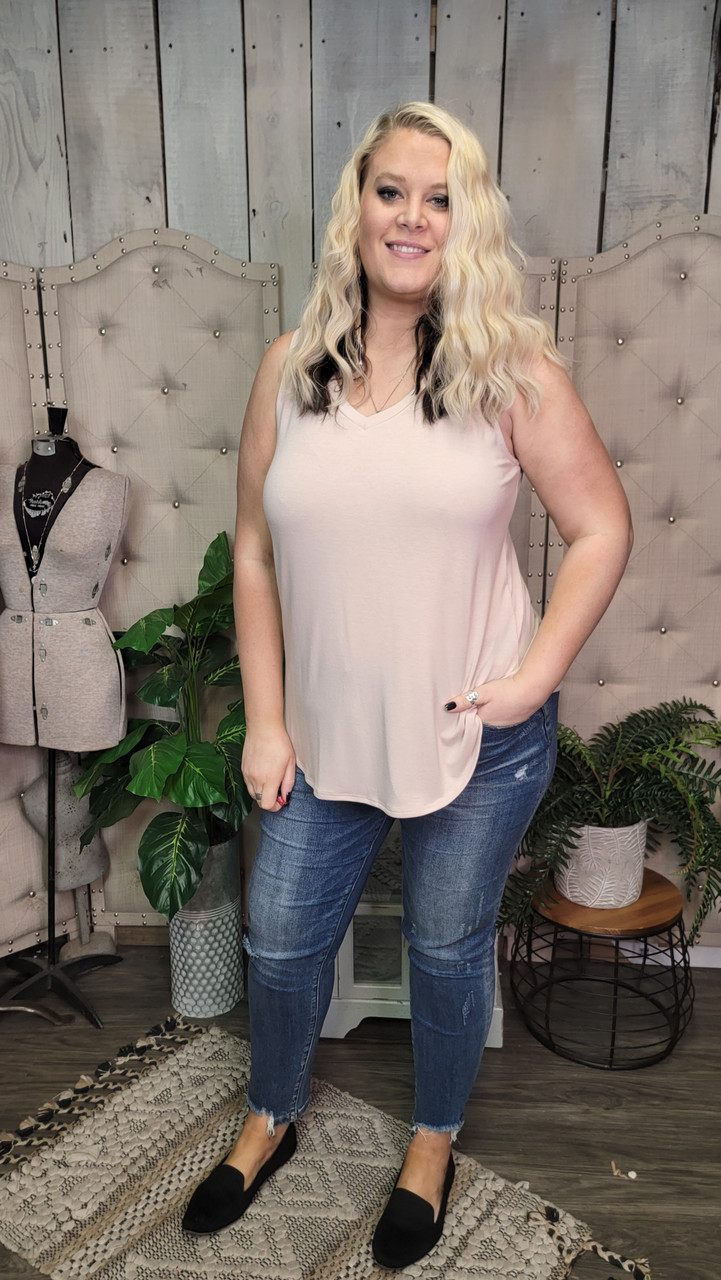 Curvy Basic Tank-Dusty Teal - mulberrycottage