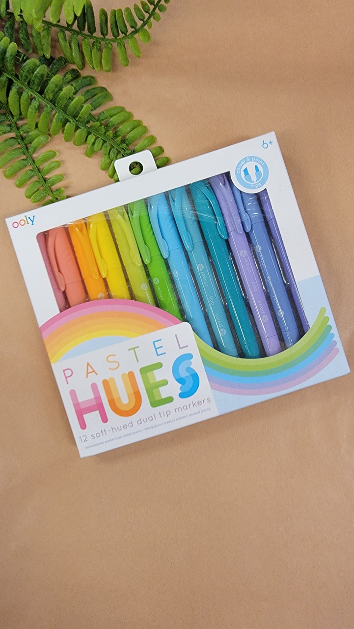 Ooly Pastel Hues Dual Tip Markers - Set of 12 Water Based Colored Markers,  Chisel Tip and Point Tip on each Marker for Kids, Double Ended Markers for