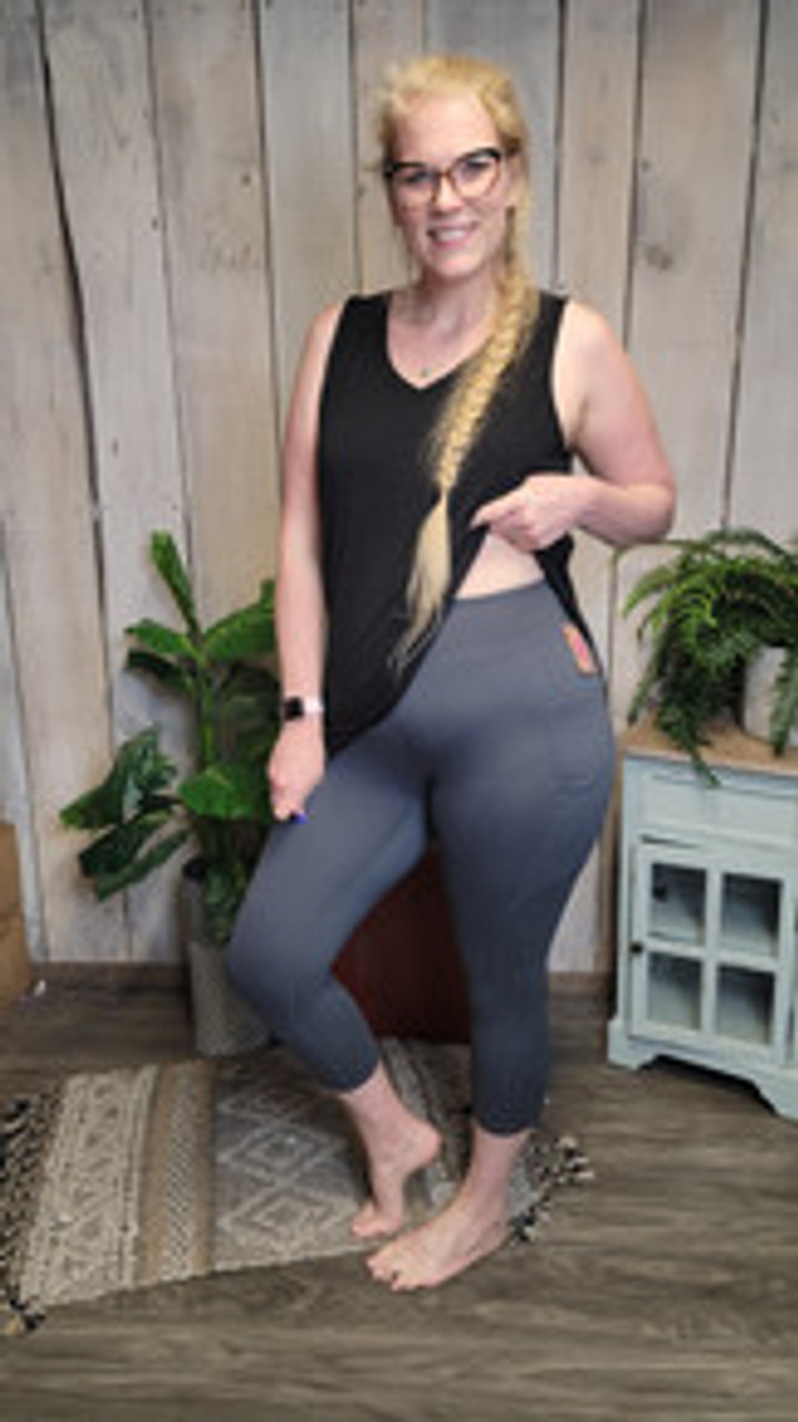 Buttery Soft Yoga Pocket Capri-Charcoal - mulberrycottage