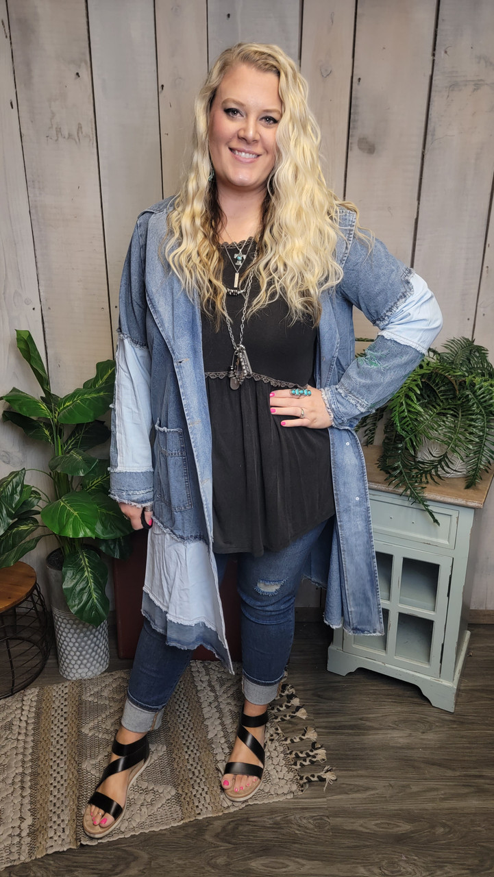 Long Denim Patch Jacket - mulberrycottage