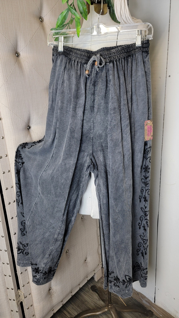 Embroidered Knit Pants-Carcoal Stone - mulberrycottage