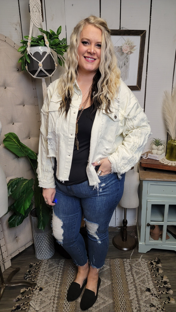 Blue Distressed Denim Jacket/coat Plus-size/one-size Vintage Denim Duster  Patches on Denim Blue/red Spring Coat Unique Oversized - Etsy