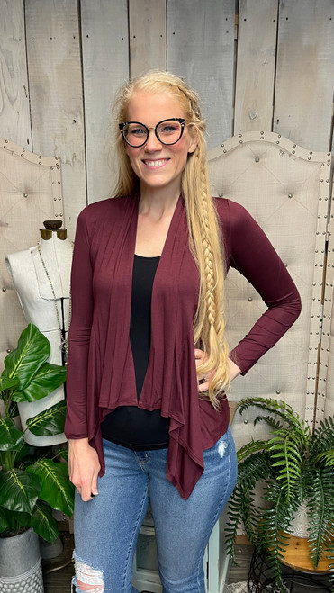 Classic Waterfall Cardigan-Wine