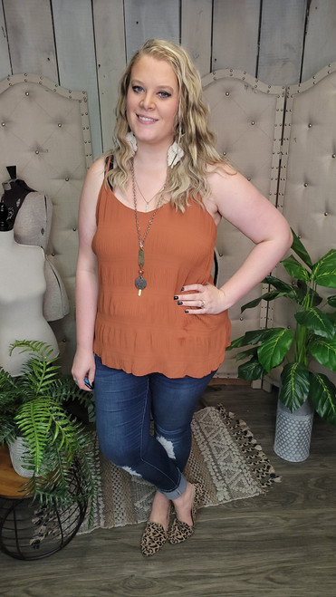 Curvy Pleated Cami-Dk Rust