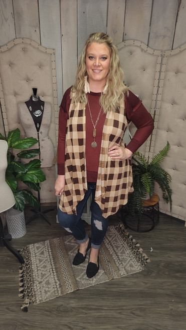 Curvy Basic Buffalo Check Vest-Mocha